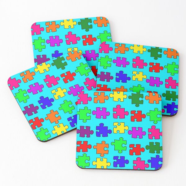 Item preview, Rainbow Puzzle Pieces on Blue Background Large Sized Repeating Pattern designed and sold by Nicolette Olivier.