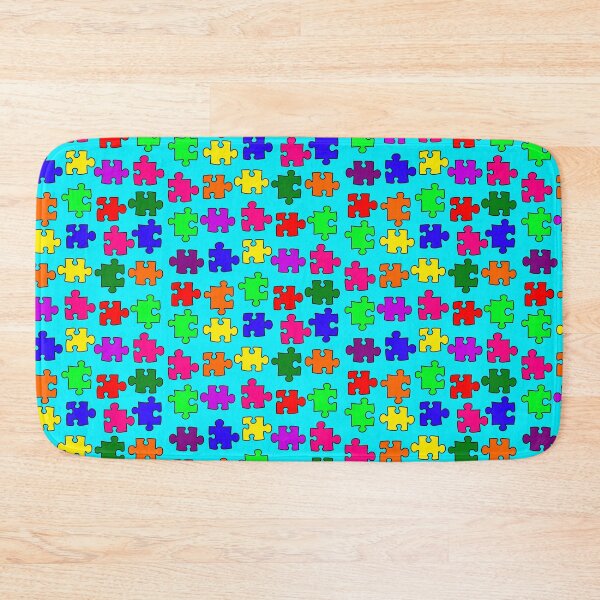 Item preview, Rainbow Puzzle Pieces on Blue Background Small Sized Repeating Pattern designed and sold by Nicolette Olivier.