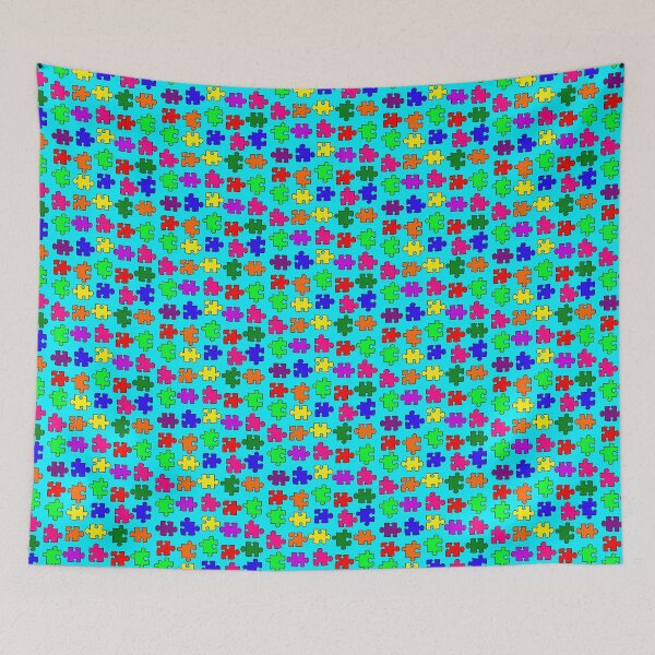 Item preview, Rainbow Puzzle Pieces on Blue Background Small Sized Repeating Pattern designed and sold by Nicolette Olivier.