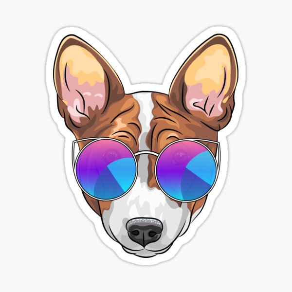 Hipster smiling dog Basenji Sticker