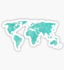 Pegatina Mapa del mundo acuarela azul y verde azulado