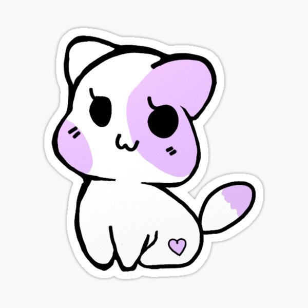 The Whimsical Kitten - Purple Kitten Cat Chibi Kawaii Harajuku Heart Chubby Stubby Sticker