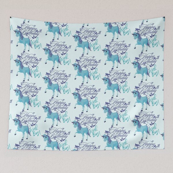 Item preview, “Happy Birthday” Wish Big! Blue Baby Unicorn designed and sold by PawsitiveMum.