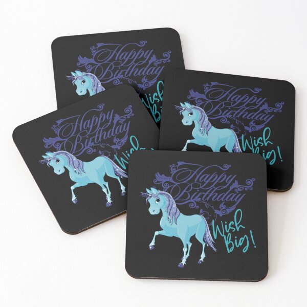 Item preview, “Happy Birthday” Wish Big! Blue Baby Unicorn (Black Background) designed and sold by PawsitiveMum.