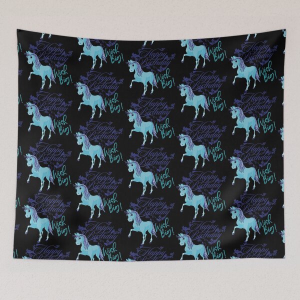 Item preview, “Happy Birthday” Wish Big! Blue Baby Unicorn (Black Background) designed and sold by PawsitiveMum.