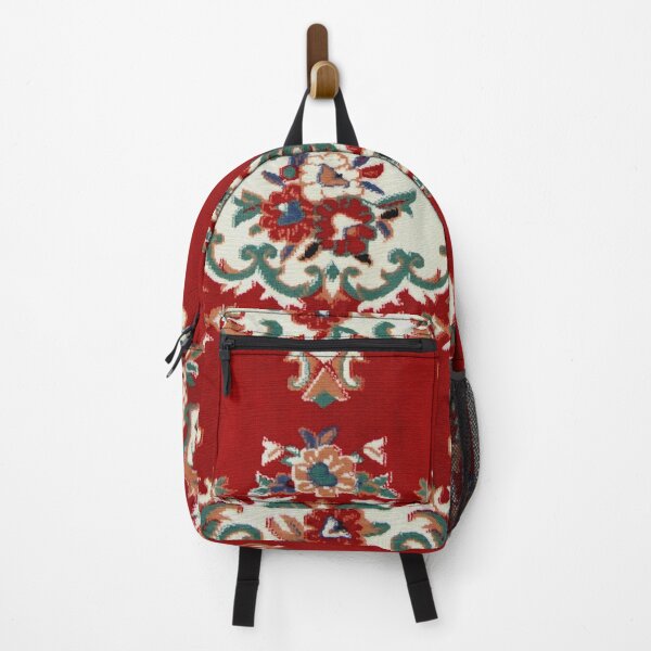 Item preview, Red Floral Antique Needlepoint Carpet Print designed and sold by Vicky Brago-Mitchell®.
