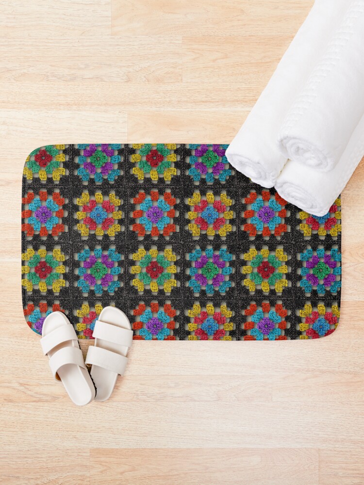 Thumbnail 2 of 6, Bath Mat, Granny Square Retro Crochet Afghan Blanket designed and sold by somecallmebeth.