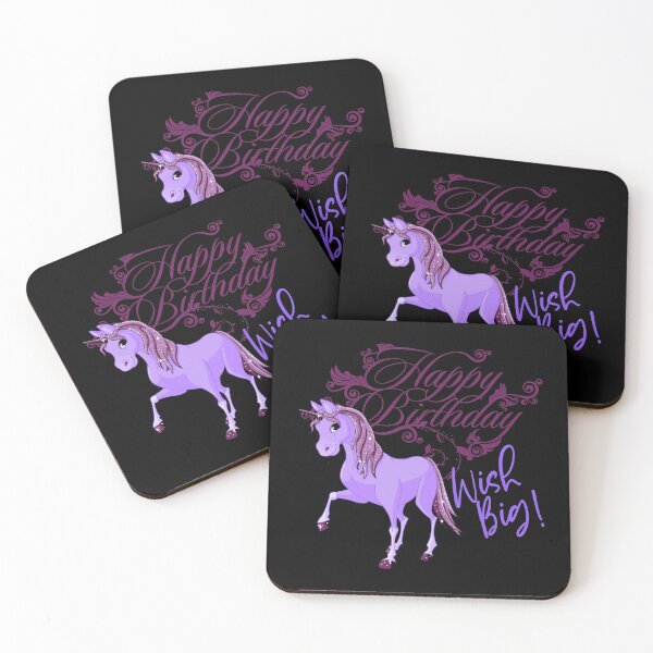 Item preview, “Happy Birthday” Wish Big! Purple Baby Unicorn (Black Background) designed and sold by PawsitiveMum.