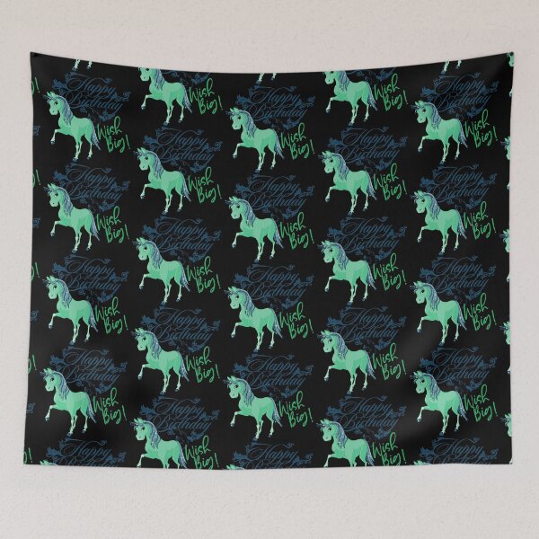 Item preview, “Happy Birthday” Wish Big! Aqua Baby Unicorn (Black Background) designed and sold by PawsitiveMum.