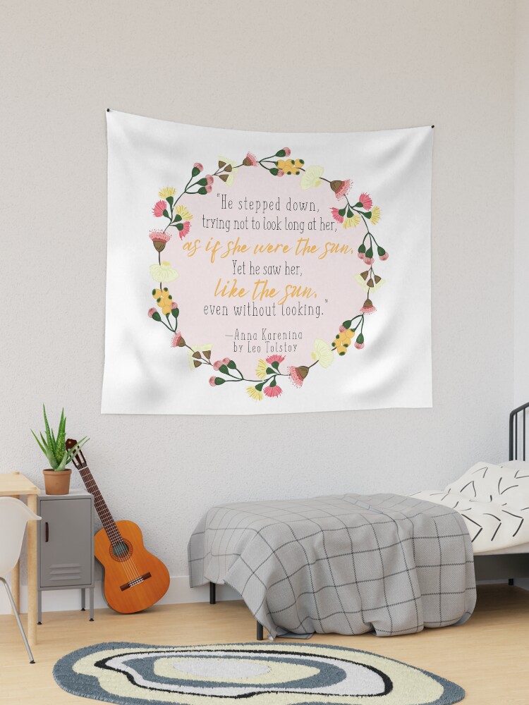 Thumbnail 1 of 3, Tapestry, Leo Tolstoy Anna Karenina Quote in Pink designed and sold by Dollfacedesign.