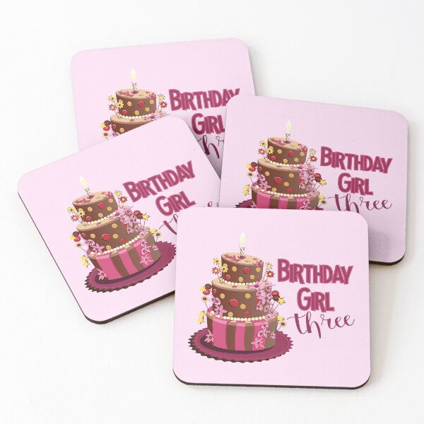 Item preview, “Happy Birthday Three” Trendy Chocolate Brown & Pink Cake designed and sold by PawsitiveMum.
