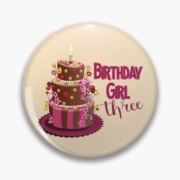 Item preview, “Happy Birthday Three” Trendy Chocolate Brown & Pink Cake (Beige) designed and sold by PawsitiveMum.