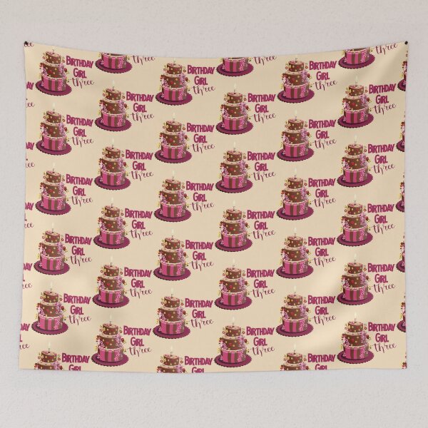 Item preview, “Happy Birthday Three” Trendy Chocolate Brown & Pink Cake (Beige) designed and sold by PawsitiveMum.