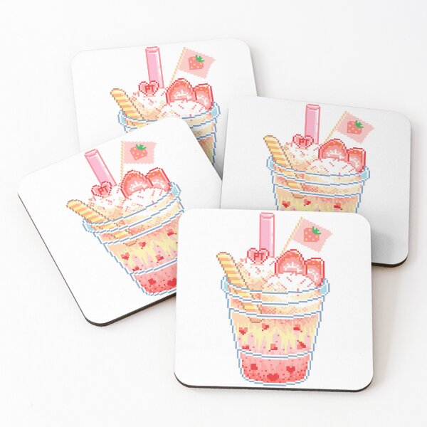 Item preview, Retro pixelated Strawberry ice cream cute pink  designed and sold by Piosenka Art.