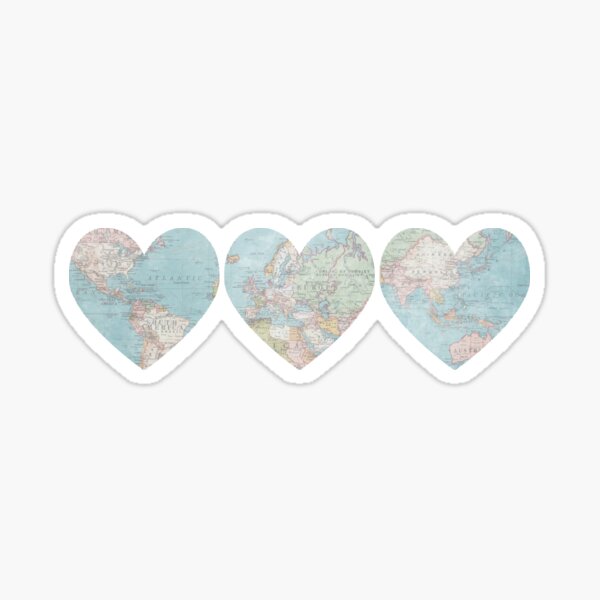 World Map Heart Sticker