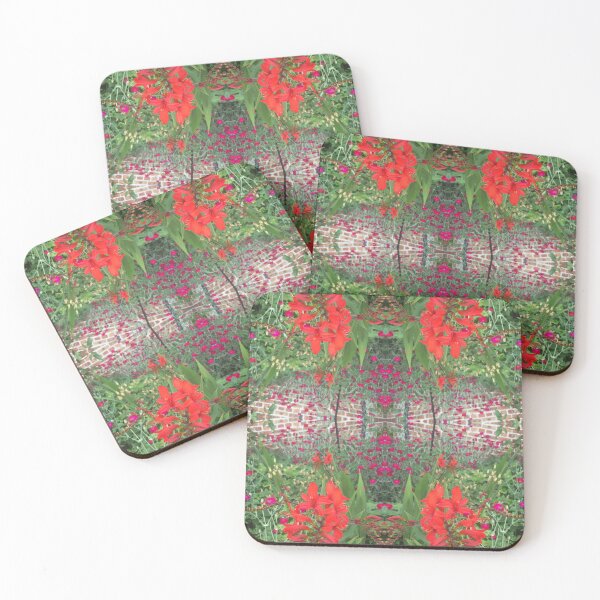 Item preview, Botanical, Divine - Summertime Pink, Scarlet and Green Floral Fusion over Brick designed and sold by RoseAromas.