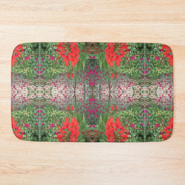 Item preview, Botanical, Divine - Summertime Pink, Scarlet and Green Floral Fusion over Brick designed and sold by RoseAromas.