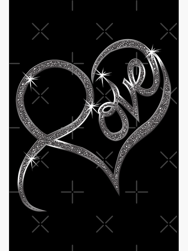 Love in Silver Glitter with a Metallic Outline Shaped into a Heart Art  Board Print