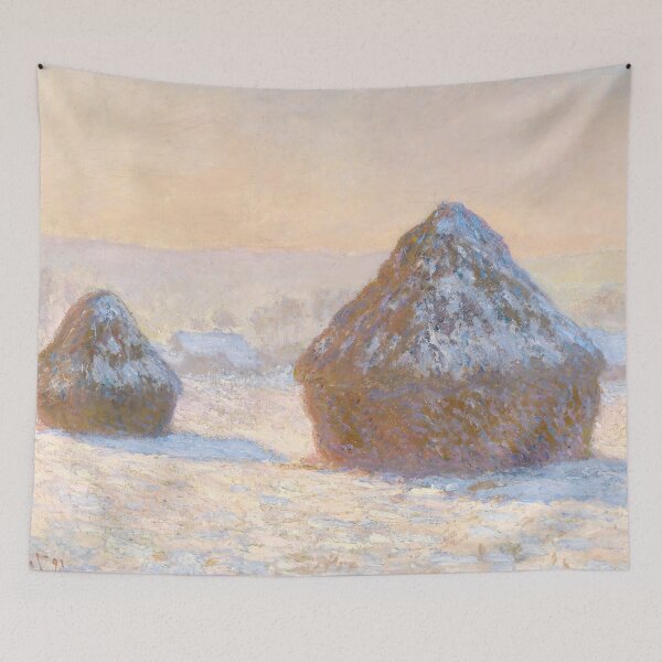 Aperçu de l'œuvre Claude Monet - Meules de blé, effet de neige, matin (Meules, Effet de Neige, Le Matin) 1891 créée et vendue par HistoryRestored.