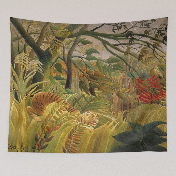 Aperçu de l'œuvre Henri Rousseau - Tigre dans une tempête tropicale (1891) créée et vendue par HistoryRestored.