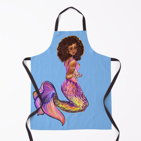 Item preview, Mermaid  with rainbow coloured colored fins, outstretched  arm, brown eyes, Curly hair  and caramel brown skin - light background designed and sold by Artonmytee.