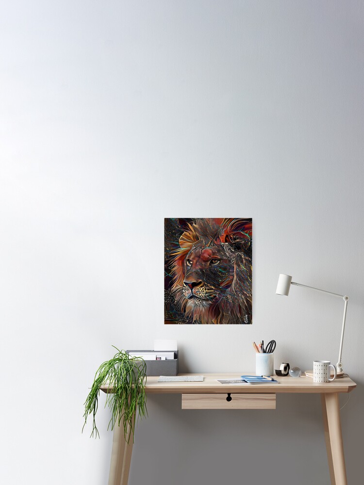 Leon de Cuero, lion, wild cat, rey leo, lea roche paintings | Poster