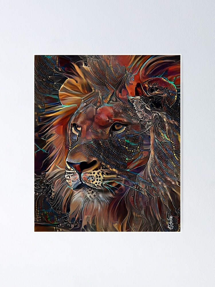 Leon de Cuero, lion, wild cat, rey leo, lea roche paintings | Poster