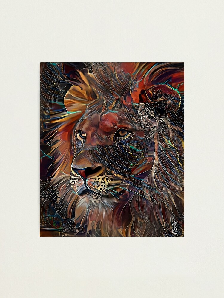 Leon de Cuero, lion, wild cat, rey leo, lea roche paintings | Photographic  Print