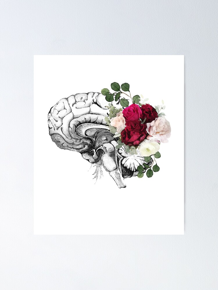 Beautiful Brain Tattoo with Floral Design