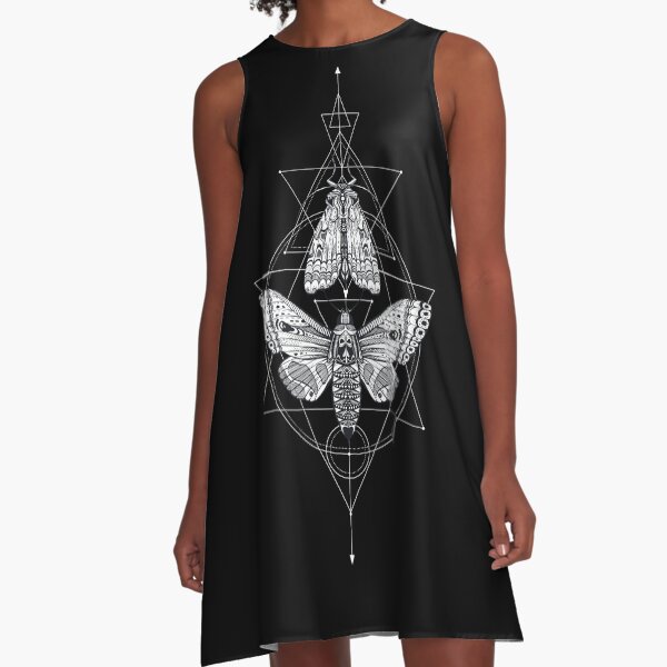 Skull Moth & Sacred Geometry • Goth A-Line Dress