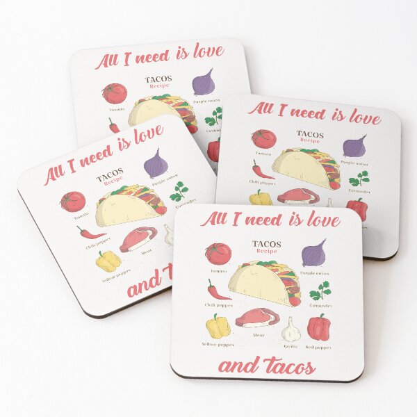 Item preview, All i need is love and tacos cartoon Kawaii tacos  designed and sold by Giovanni's  Brown Quotes.