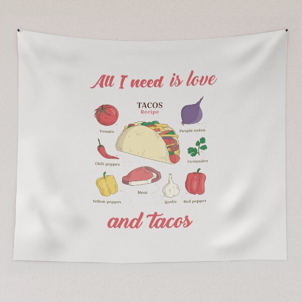 Item preview, All i need is love and tacos cartoon Kawaii tacos  designed and sold by Giovanni's  Brown Quotes.