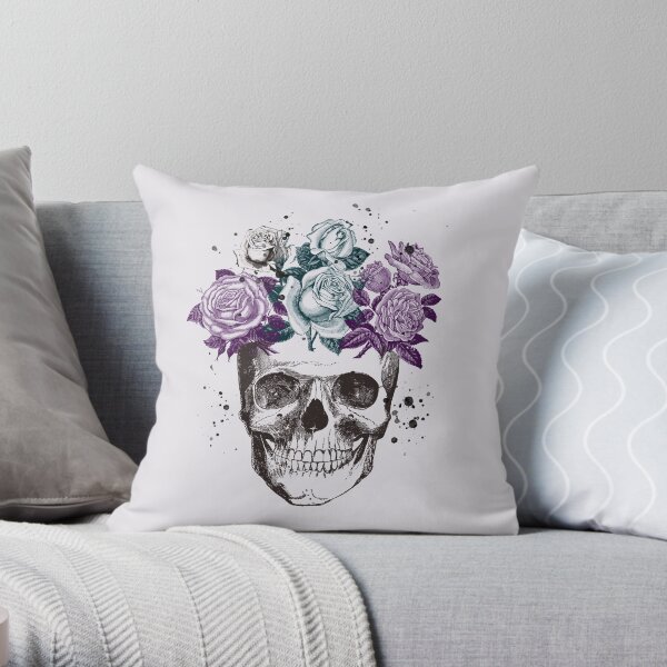 Skull & Roses • Victorian & Romantic Goth • Gothic Valentine Throw Pillow