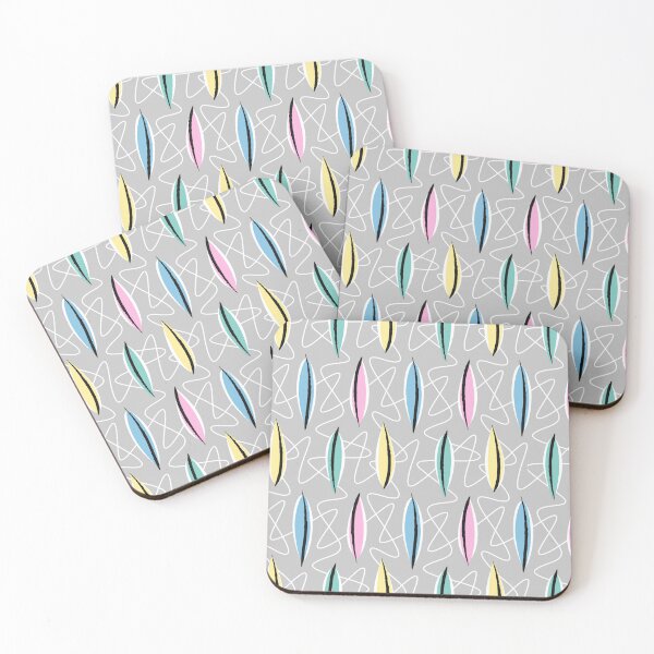 Item preview, Mid Century Retro Leaves Pastel Colors on Light Grey designed and sold by Pinkdeer Designs.