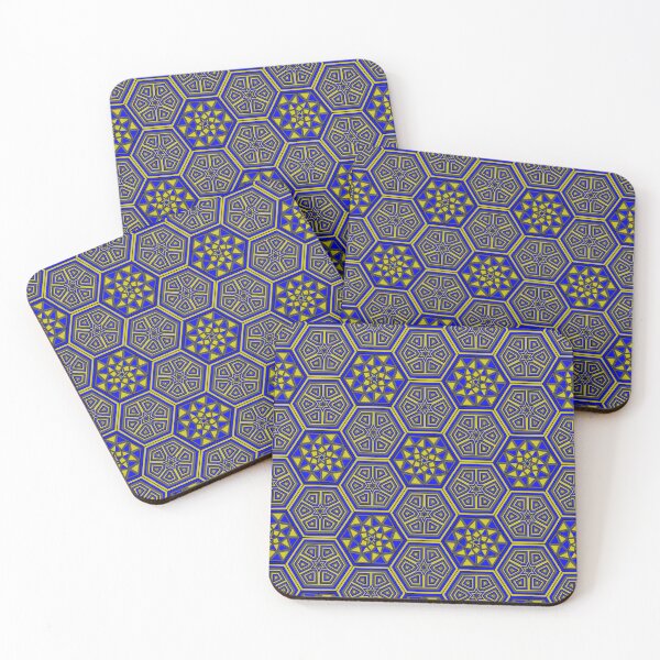 Item preview, Festival Party Design - Hexagons Star Triangles - Yellow Blue Grey designed and sold by NoMatterLab.