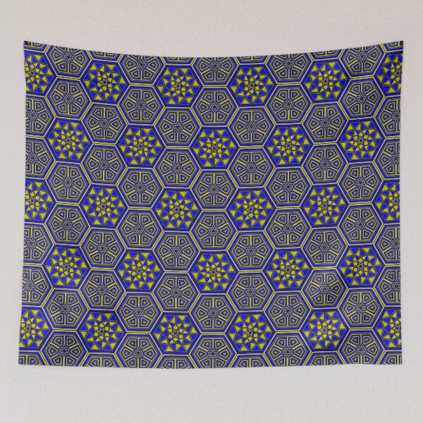 Item preview, Festival Party Design - Hexagons Star Triangles - Yellow Blue Grey designed and sold by NoMatterLab.
