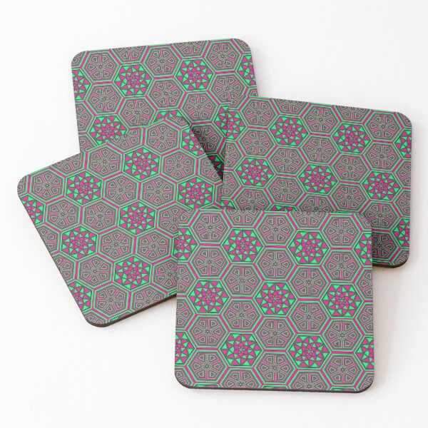Item preview, Festival Party Design - Hexagons Stars Triangles -Pink Green Grey designed and sold by NoMatterLab.