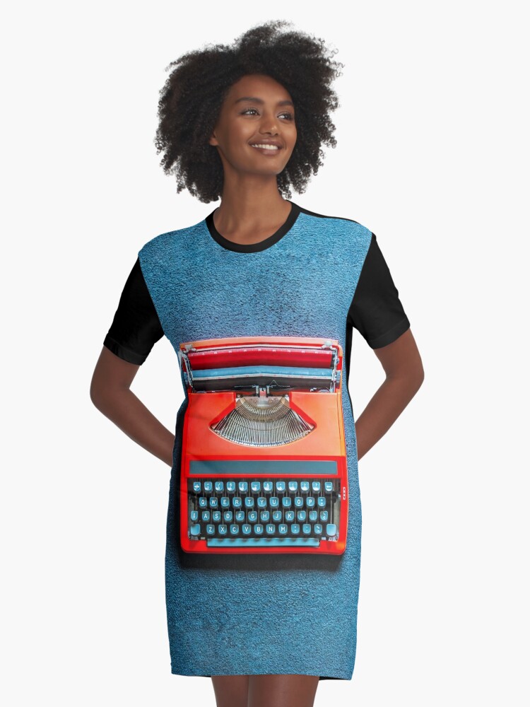 Red Portable Typewriter on Blue