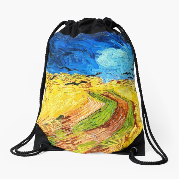 Van Gogh Wheatfield with Crows Fine Art Drawstring Bag