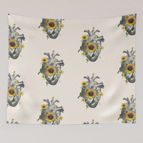 Artikelvorschau, Menschliches Herz mit Sonnenblume, gelbe Blumen für blühendes Herz, Aquarelleffekt entworfen und verkauft von Collagedream.