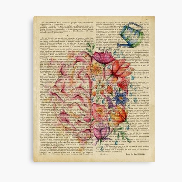 Brain Print Medical Art Poster Science Art Watercolor Flowers Neurology Wall Art Artistic Brain Left Right Brain Floral Wall Decor Canvas Print