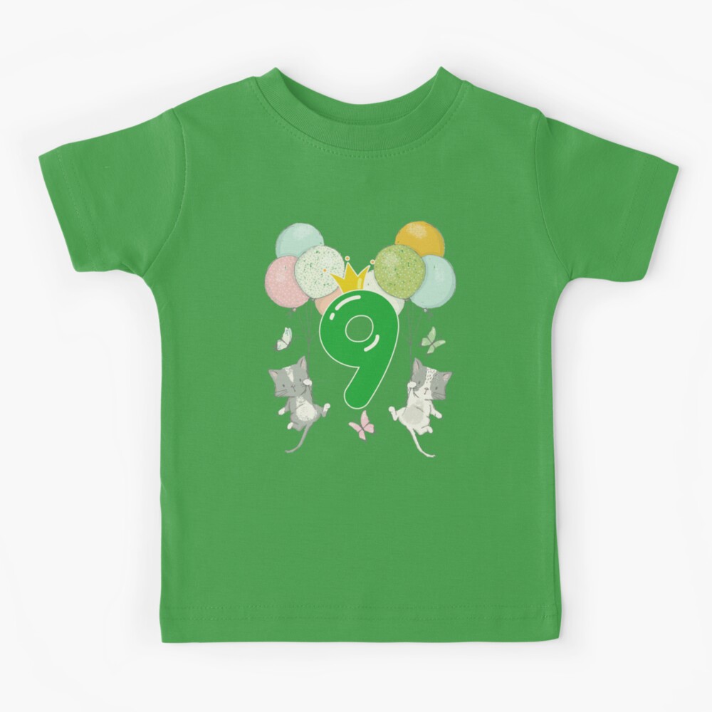 T-shirt enfant avec l'œuvre « Anniversaire 1 an garçon fille figure chat  couronne ballons » de l'artiste catsandmore