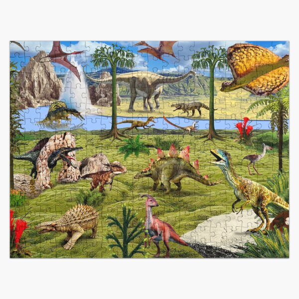 Item preview, Dinosaurs Jigsaw Puzzle Board Game print on canvas Dinosaur painting on wood designed and sold by Anaconda23.