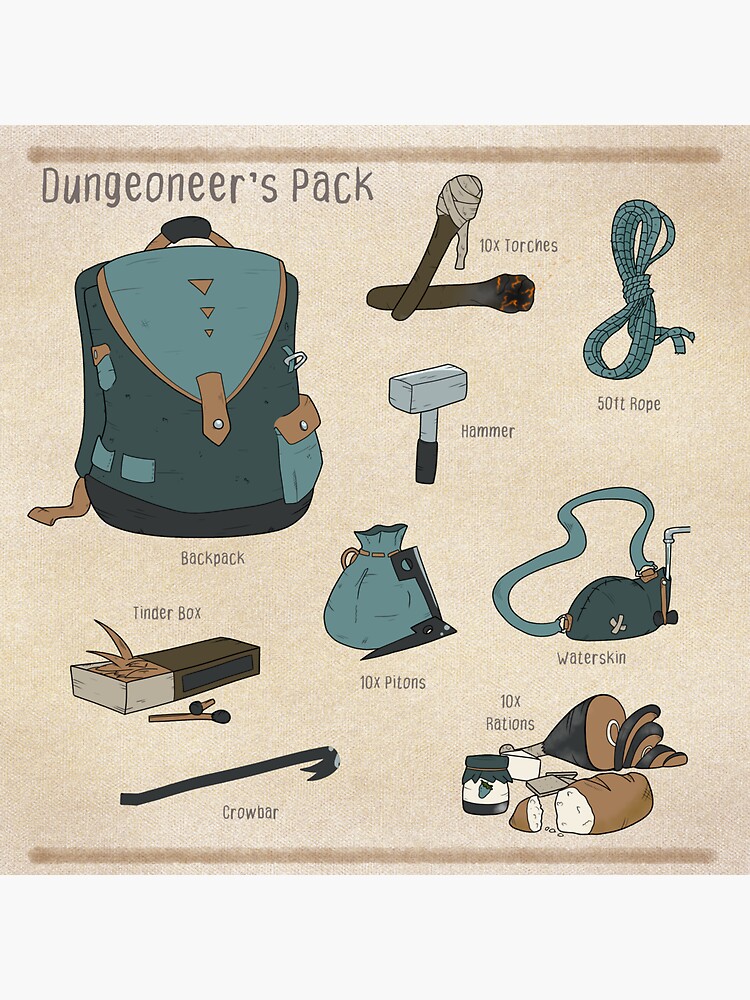 "Dungeoneer's Pack with Inventory Items" Sticker for Sale by