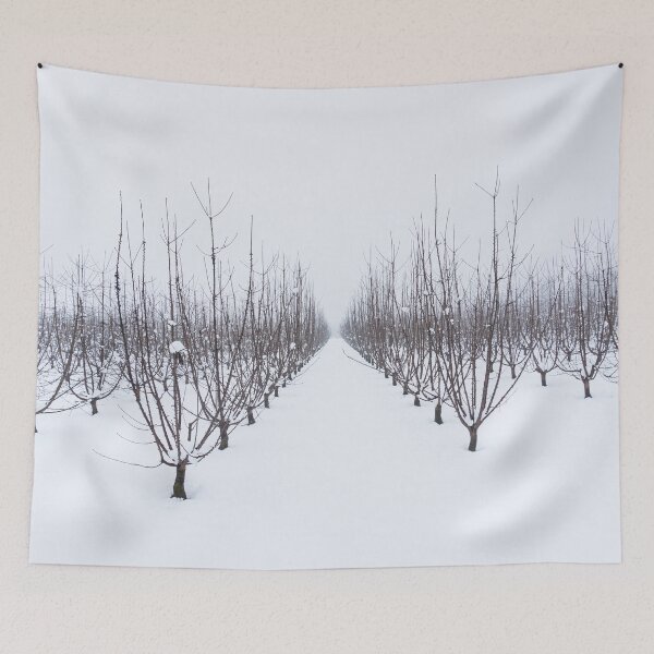Item preview, Snowy orchard on a winter day designed and sold by brambillasimone.