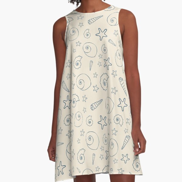 Blue Shells and Starfish A-Line Dress