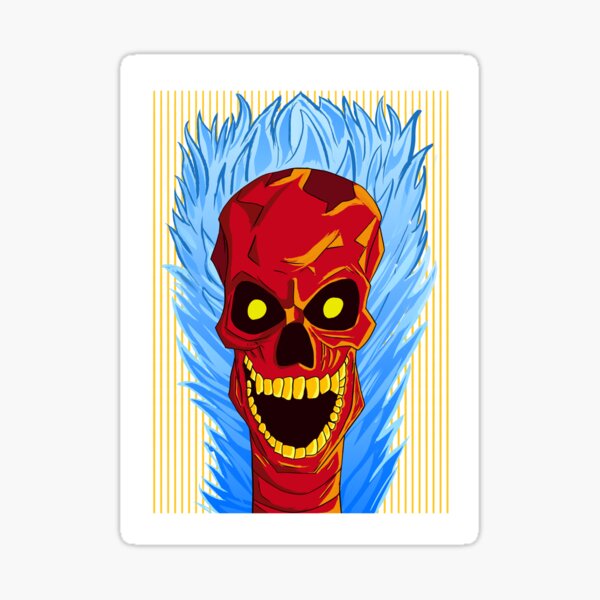 Red Skull Blue Fire Sticker