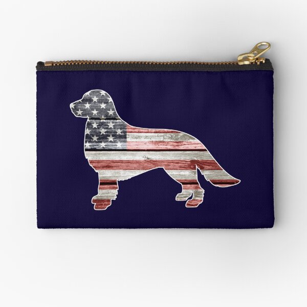 Patriotic Golden Retriever, American Flag Zipper Pouch