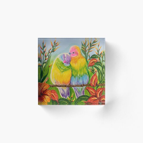 Rainbow Budgie Acrylic Block