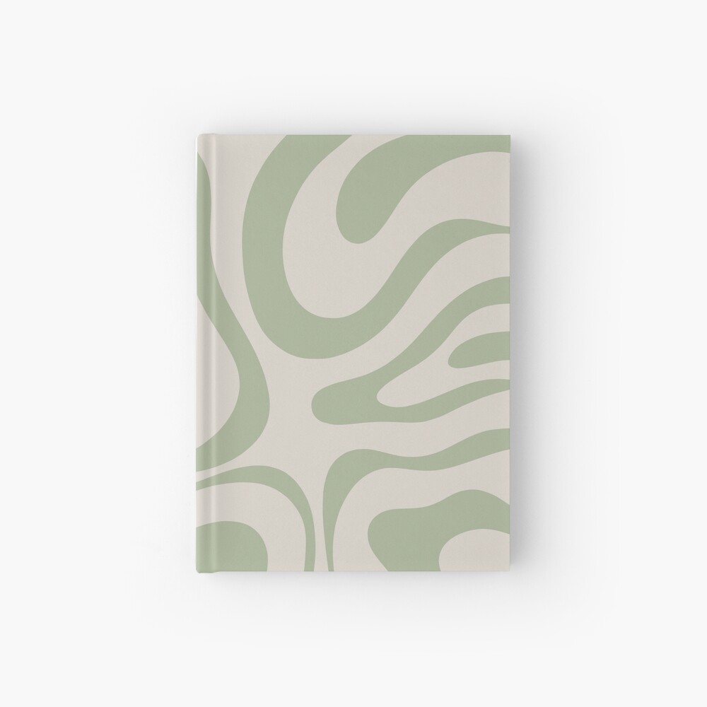 Liquid Swirl Abstract Pattern in Beige and Sage Green Hardcover Journal